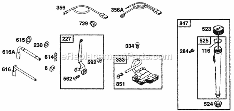 Controls Elect Oil Fill Diagram and Parts List for 28A702-0102-01  Briggs and Stratton Engine